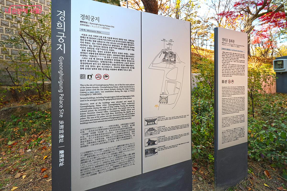 홍화문 앞에 세워진 경희궁지 안내 표시 ©김주연