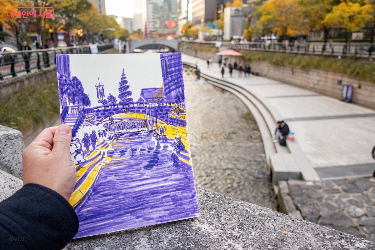 모전교 주변의 모습을 그림으로 남겨보았다. &copy;이진형