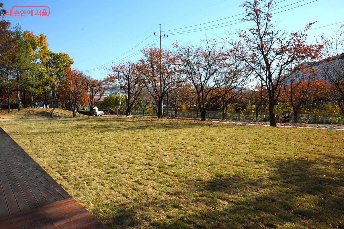 가든파이브의 에어컨 실외기 설치 공간에서 실외기를 이전하고 그 자리에 조성된 잔디마당 ⓒ조수봉