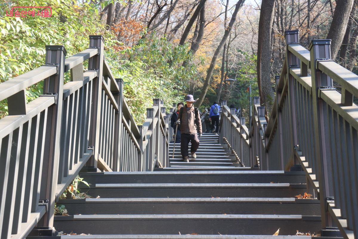 깔딱고개에서 사가정근린공원까지는 계단의 연속이다. ©조송연