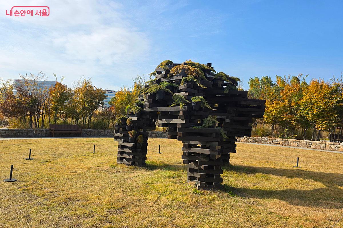 자연의 순환과 생명력을 담은 김주현 작가의 ‘생명의 그물-나무쌓기’ ©이정민