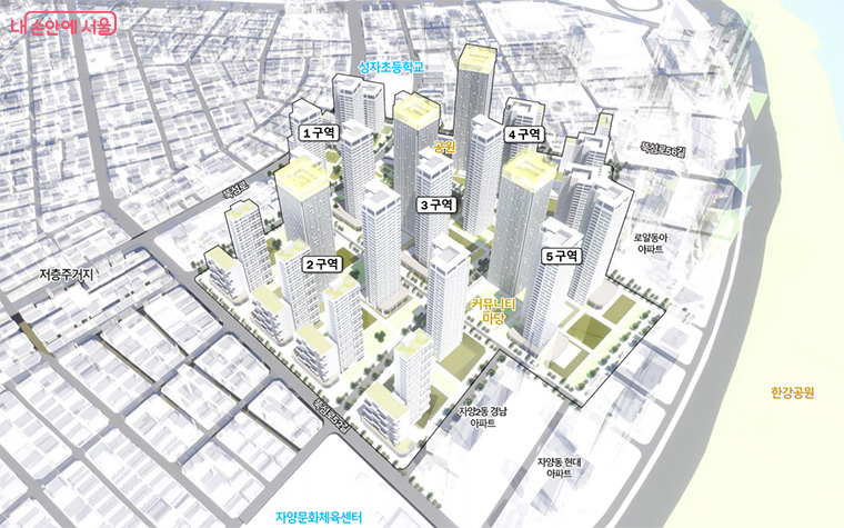광진구 자양2동 649번지 일대 모아타운 정비 후 예시도
