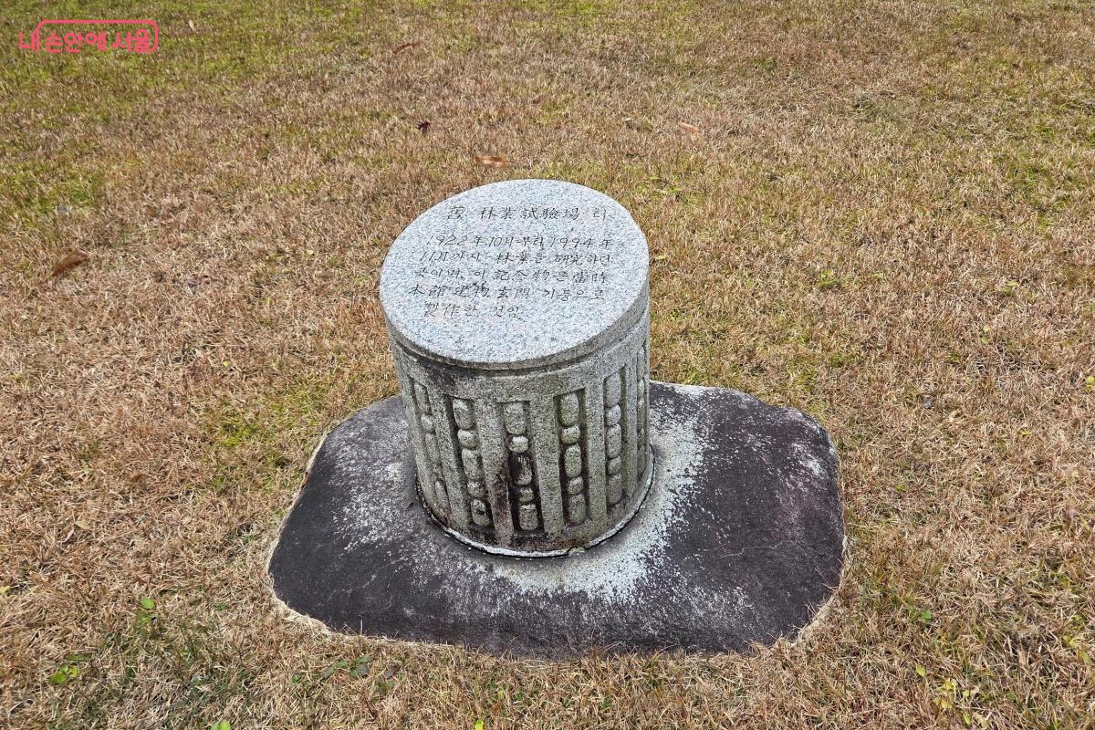 홍릉숲이 임업을 연구하던 임업시험장 터였음을 확인할 수 있는 기둥 ⓒ김미선