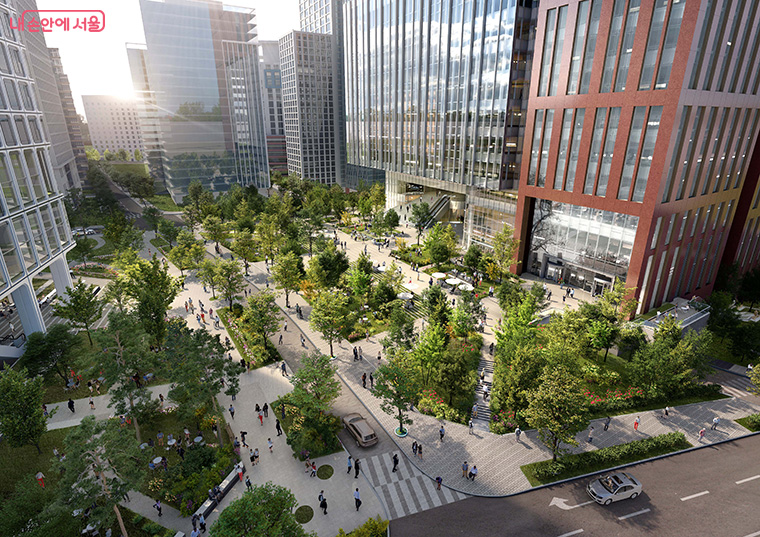 서소문 일대가 문화와 녹지를 품은 대규모 혁신 업무지구로 재탄생한다. 통합조경 계획 조감도. 
