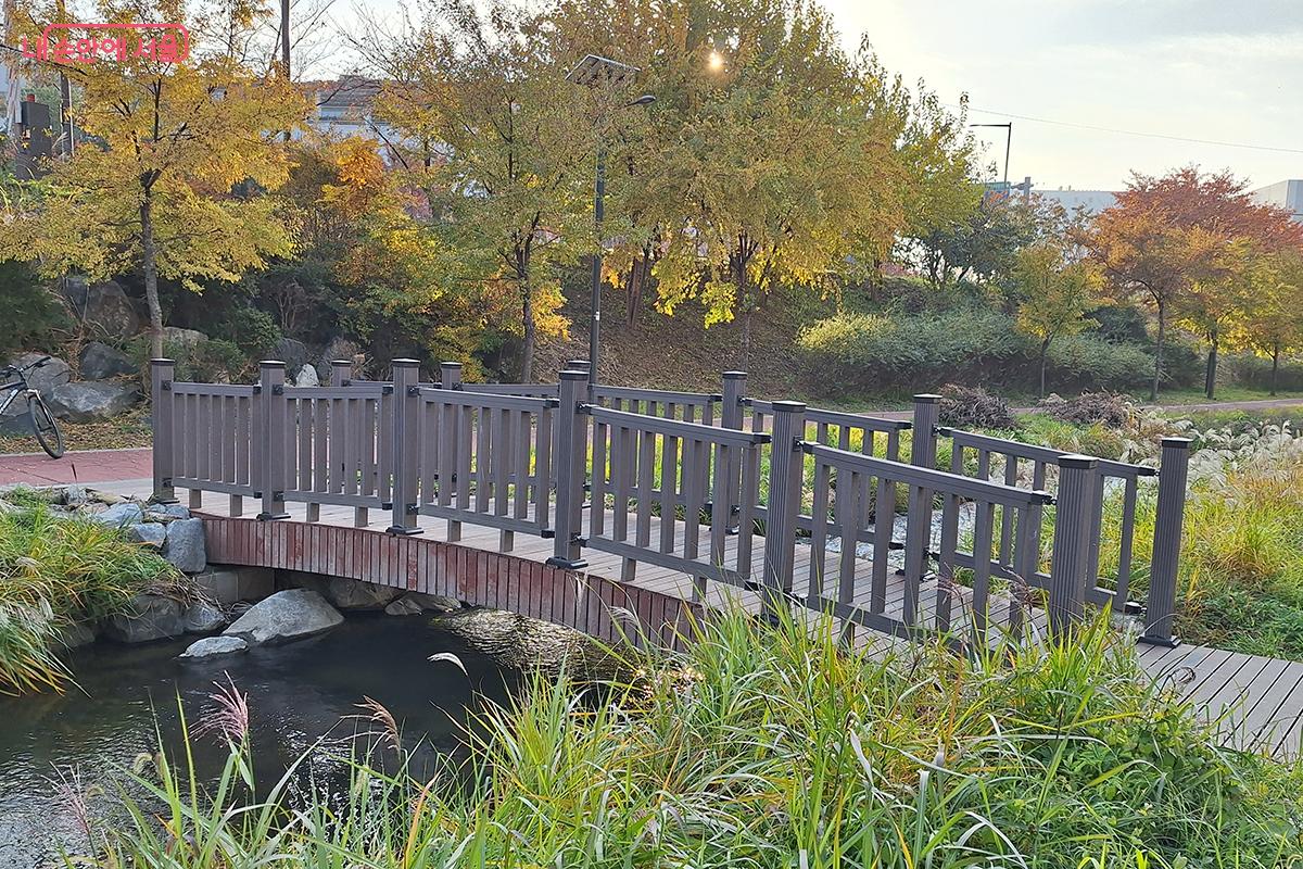 장지천 수변활력거점 좌우를 연결하는 나무 다리 ©이혜숙