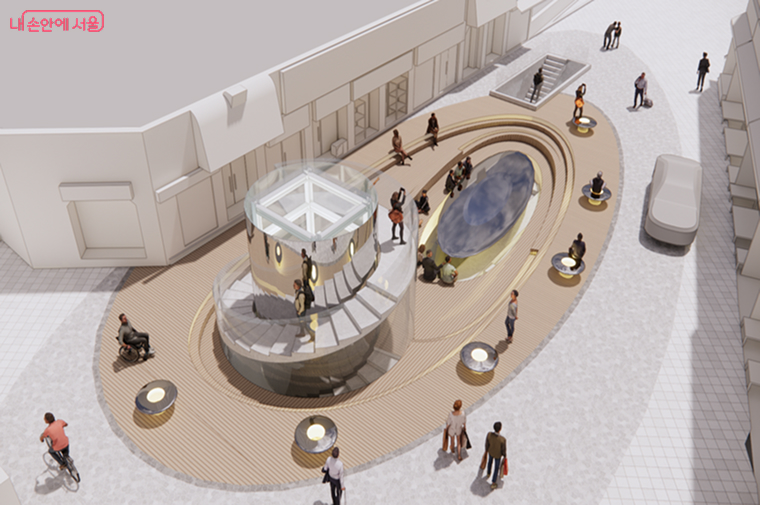 쓰레기 적환장 자리에는 편의공간 및 진입광장을 조성한다.