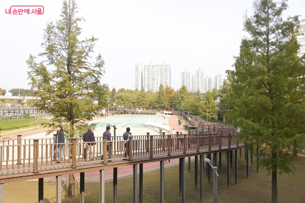 생태공원의 상부를 걸을 수 있도록 마련된 데크 산책로는 여전히 인기가 많다. ©임중빈