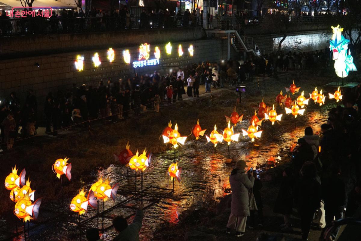 100마리의 잉어킹이 한곳에 모여있다  