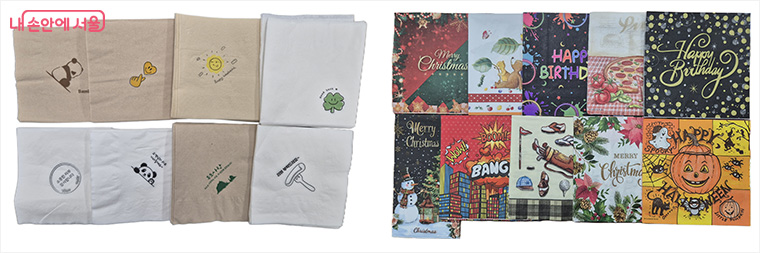 위생용품 냅킨(왼쪽)과 공산품 냅킨(오른쪽)