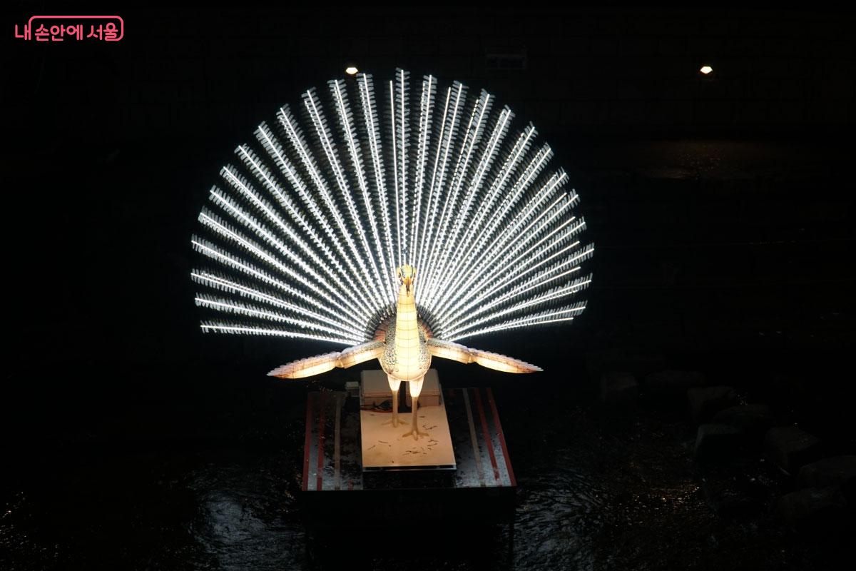 공작새의 화려한 깃털을 잘 표현해 놓았다 