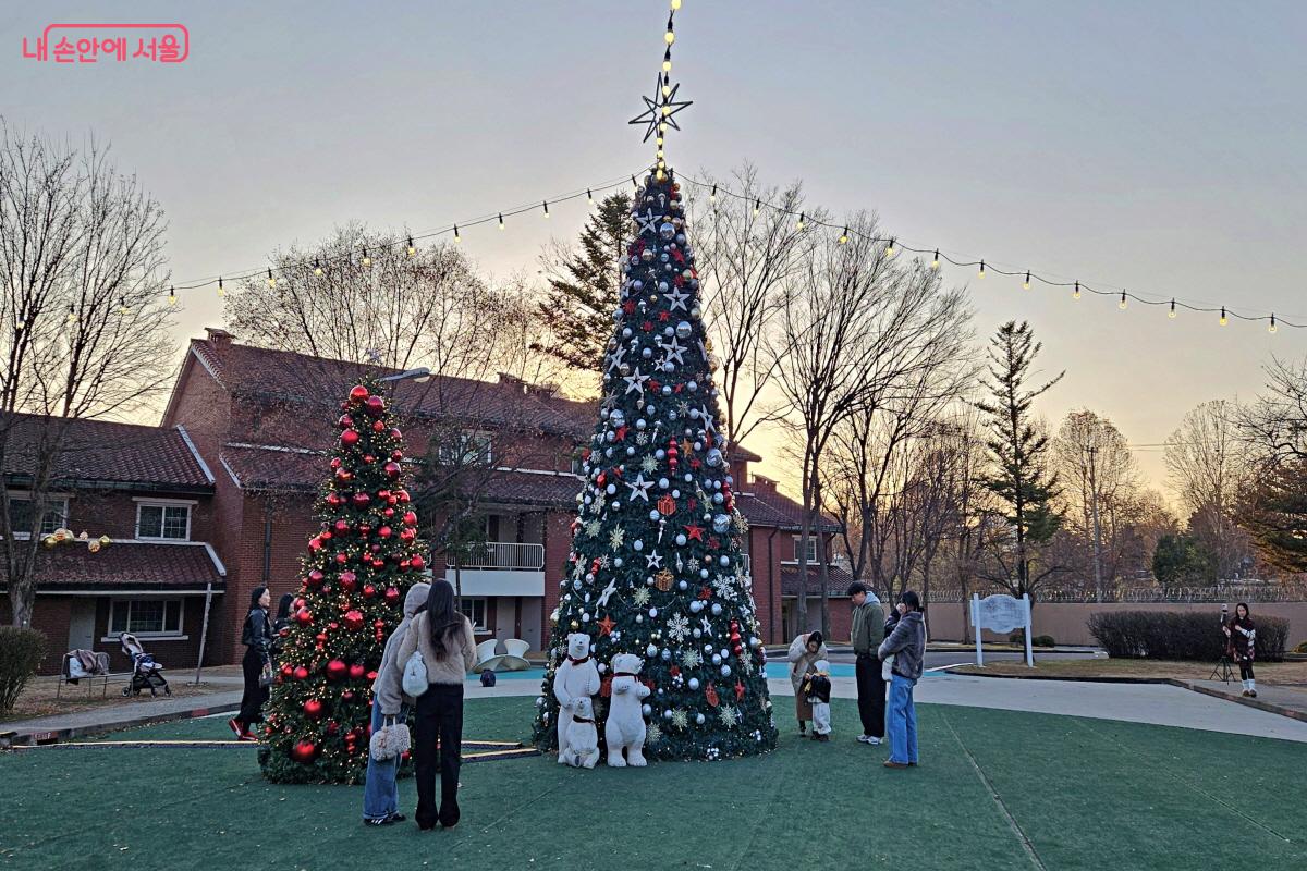 파빌리온에 조성된 트리와 그 앞에 있는 북극곰 가족은 포토존으로 인기 만점이었다. ©이선미