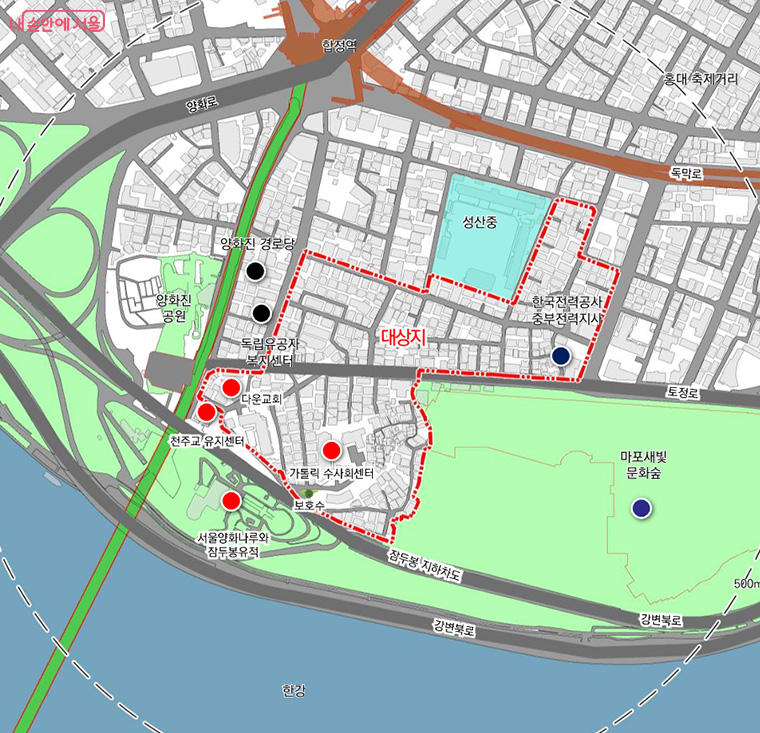 마포구 합정동 369번지 일대 모아타운 위치도