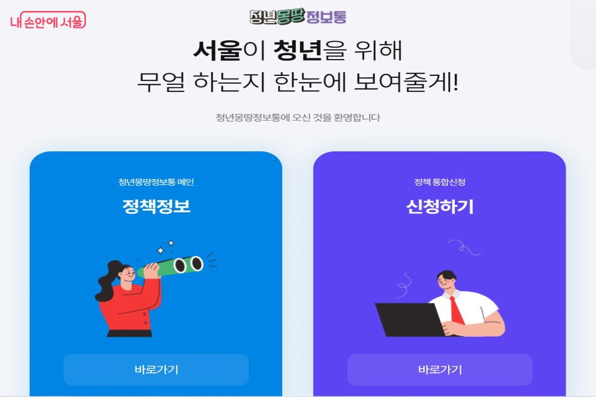 청년몽땅정보통 누리집에선 청년 정책 관련 정보를 한 곳에서 볼 수 있다. &copy;청년몽땅정보통