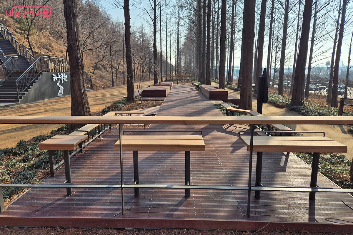 '메타세쿼이아 숲길'에 조성된 독서 공간에서 시를 읽으며 휴식도 취하는 시간을 가진다.