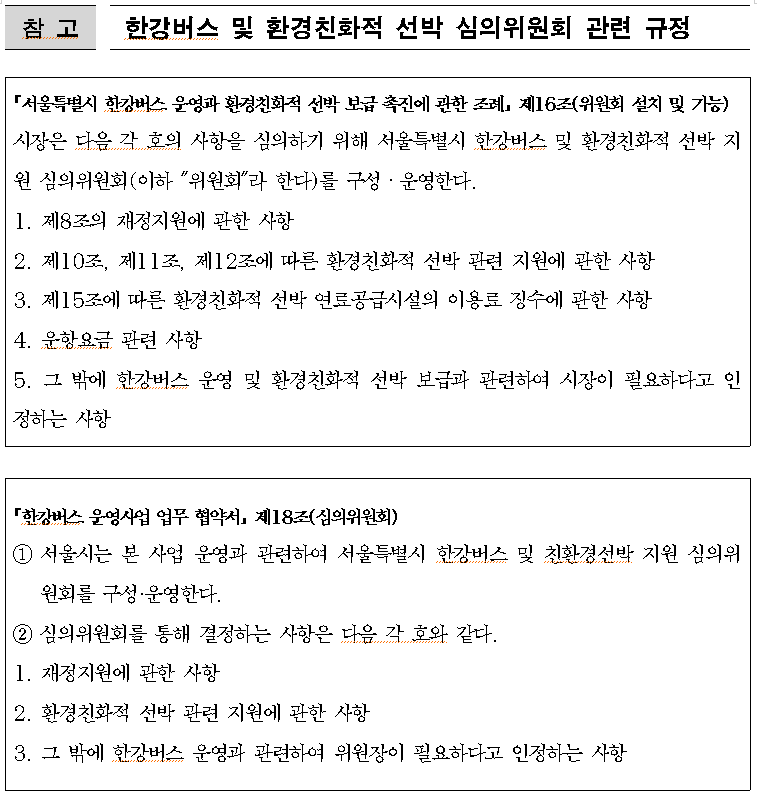 한강버스 및 환경친화적 선박 심의위원회 관련 규정