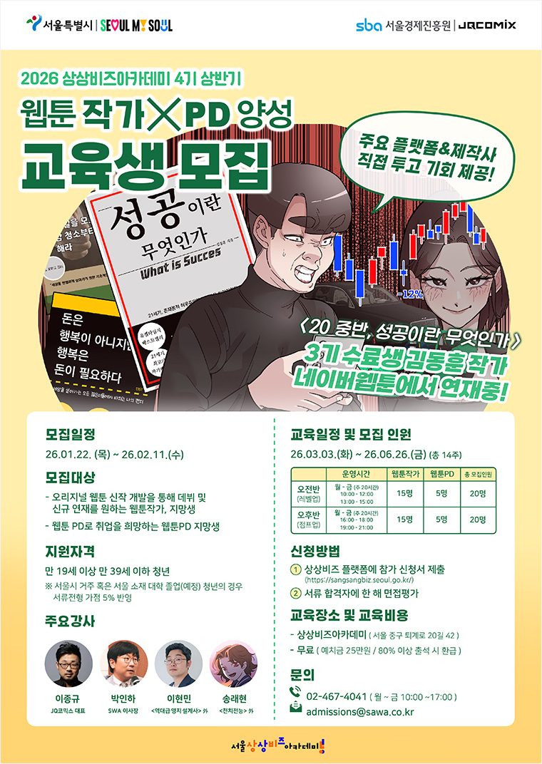 서울시가 상상비즈아카데미 4기 상반기 교육생을 모집한다.