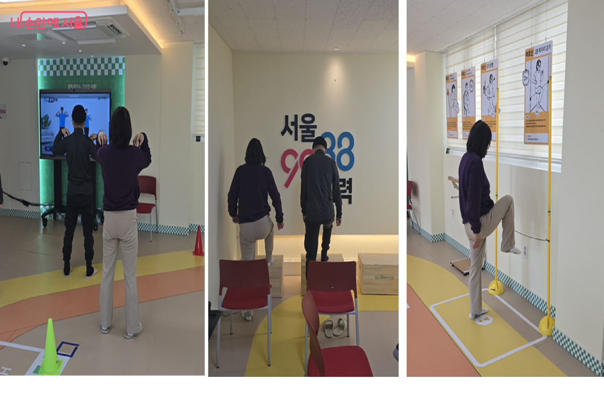 안전한 진행을 위해 혈압을 측정한 뒤 간단한 체조로 워밍업을 했다. &copy;최윤정