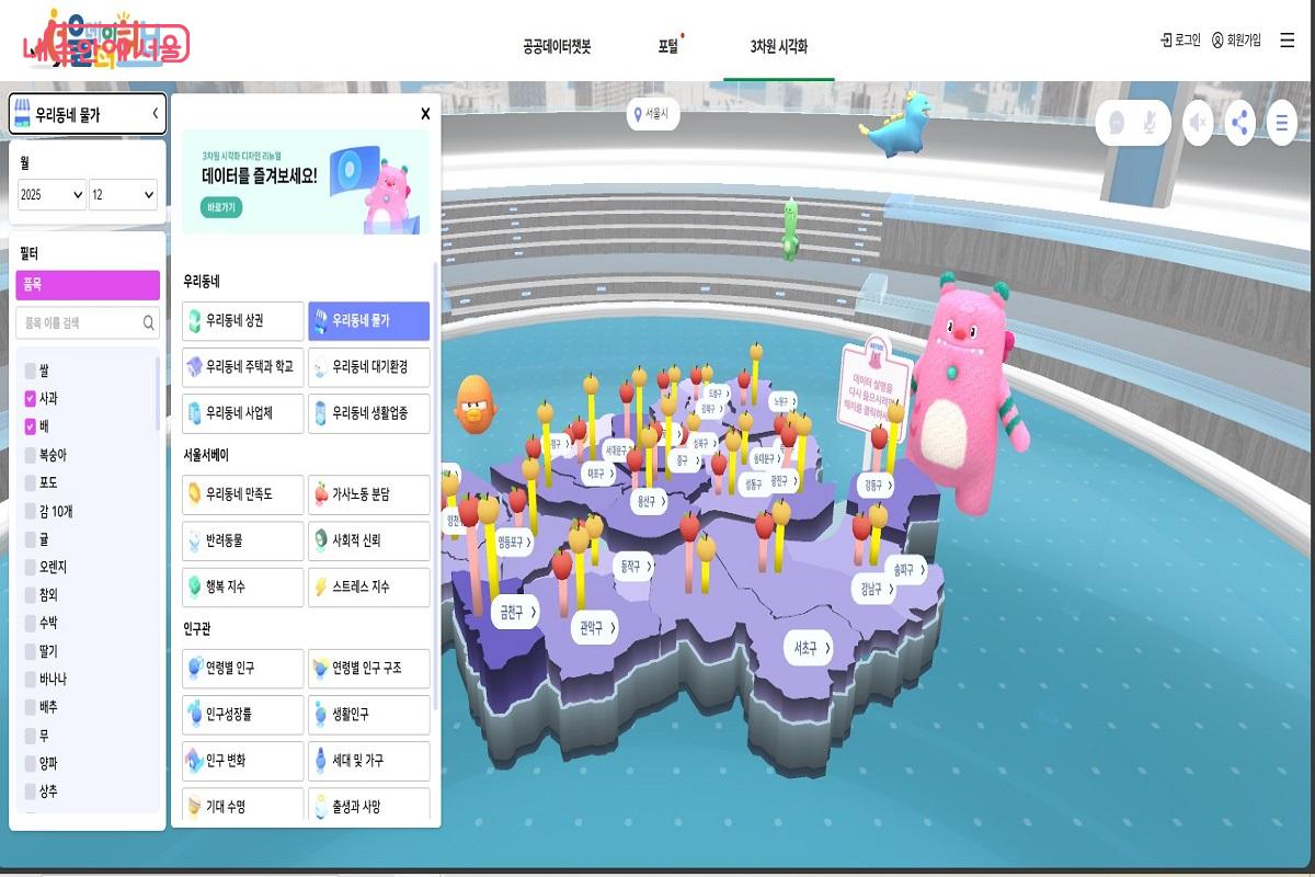 서울데이터허브 내 3차원 시각화 한 화면 &copy;서울데이터허브