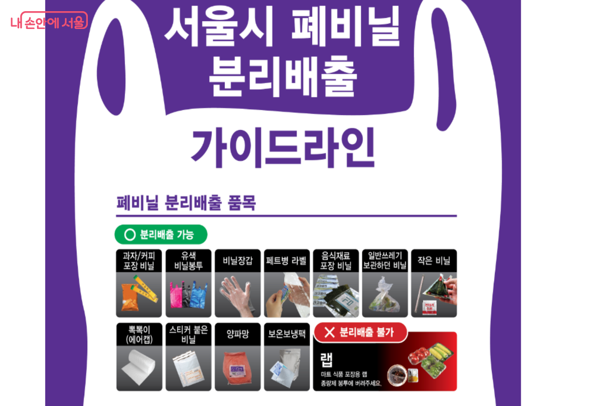 서울시 폐비닐 분리 배출 가이드를 잘 숙지하고 비닐을 버리는 게 중요하다. &copy;서울시
