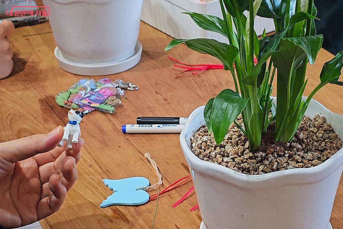나누어준 예쁜 강아지 장식으로 화분을 돋보이게 만든다 ⓒ오도연