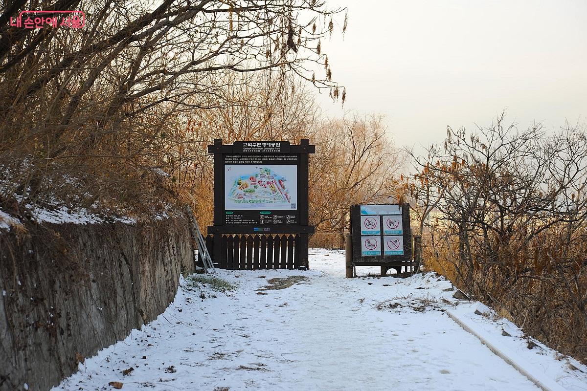 &lsquo;고덕천 라운지&rsquo;에서 2분 거리에 고덕수변생태공원이 위치한다. &copy;조수봉