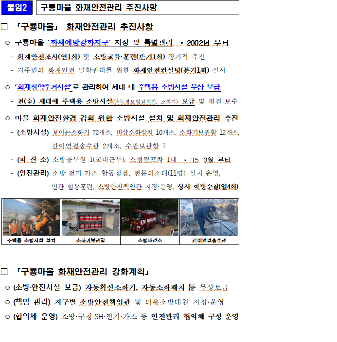 구룡마을 화재안전관리 추진사항