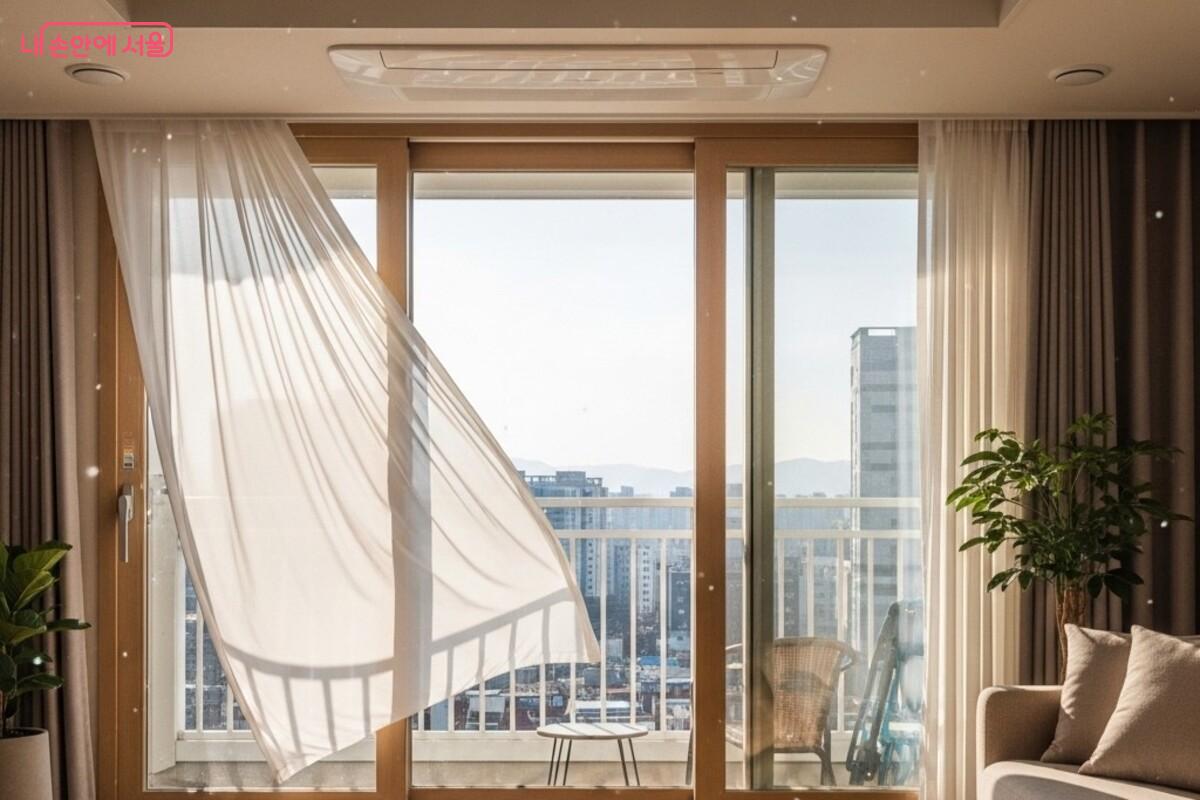 8시간의 난방 후, 창문을 활짝 열어 실내에 가득 찬 유해 물질을 밖으로 배출시켰다. ©김건우