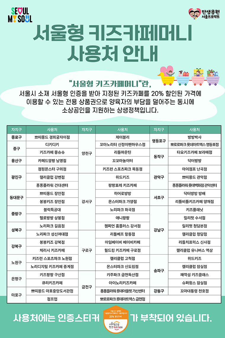 서울형 키즈카페머니 사용처 
