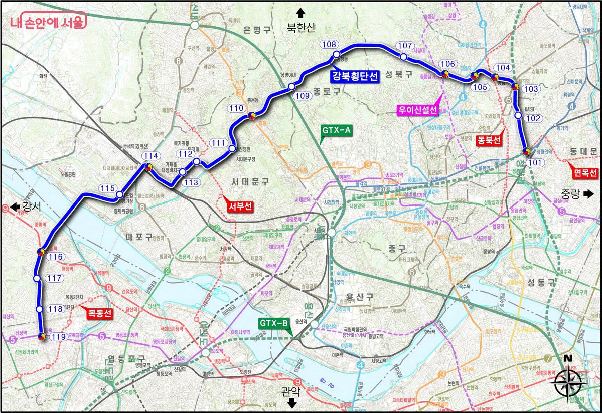 강북횡단선 노선도 &copy;서울시