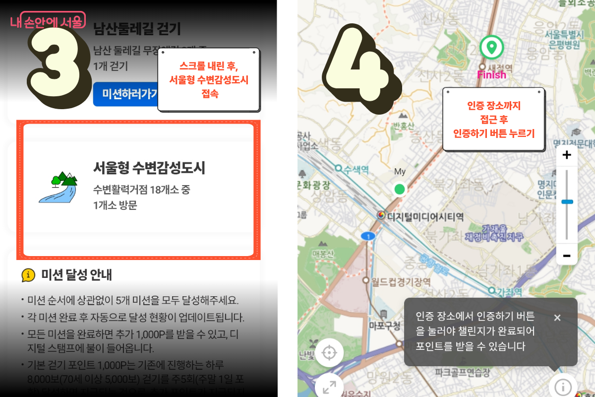 손목닥터9988 앱에서 해당 미션에 접속한 뒤 지정된 장소에 도착해 &lsquo;인증하기&rsquo; 버튼만 누르면 끝이다. &copy;손목닥터9988 앱