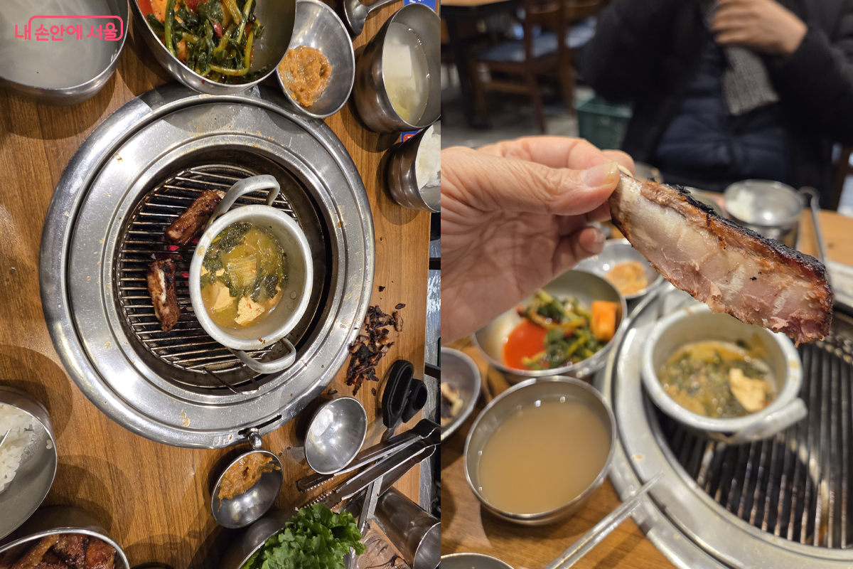 된장찌게로 식사 마무리,잘 구워진 갈비에 붙어있는 살고기까지 알뜰히 &copy;장미화