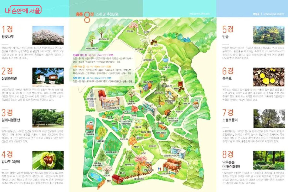홍릉 8경 지도를 보고 하나씩 찾아봐도 재미있겠다. ©국립산림과학원