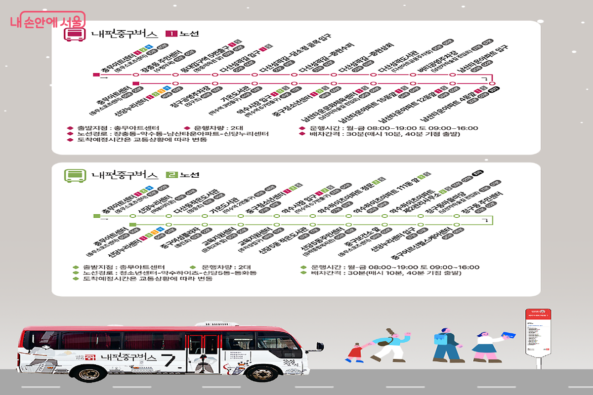 각 노선도와 시각은 '중구내편버스'에 자세히 나와 있다. &copy;중구 블로그