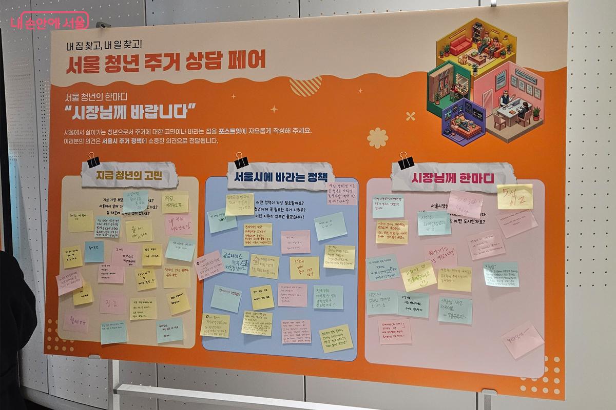 서울 청년 주거 상담 페어에서 청년들의 고민이나 바라는 정책 등을 적어 놓는 게시판 ©김현진
