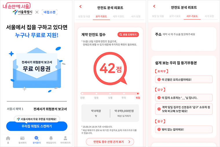 &lsquo;전세사기 위험분석 보고서&rsquo; 제공 예시화면 
