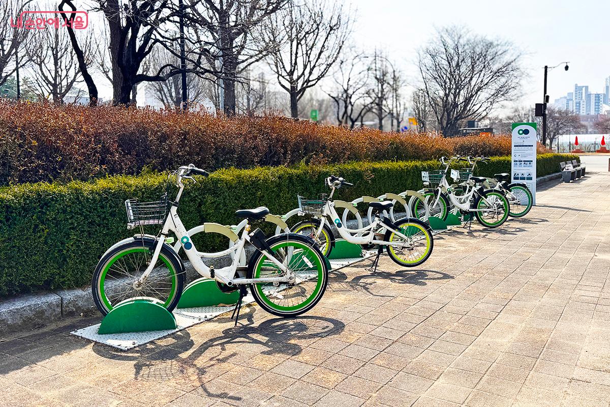 암사초록쉼터 근처에 따릉이가 준비되어 있다. &copy;전미애