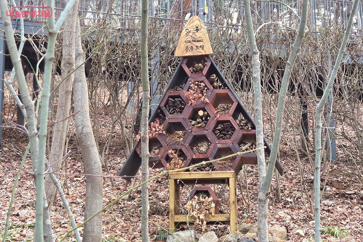 새와 곤충들이 찾아오는 생태 공간으로 조성한 벌집 모양의 곤충호텔 &copy;이다현