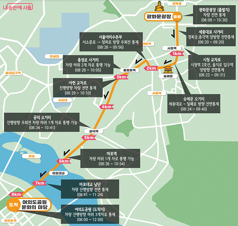 3월 28일 '2026 서울 유아차 런' 구간별 교통통제