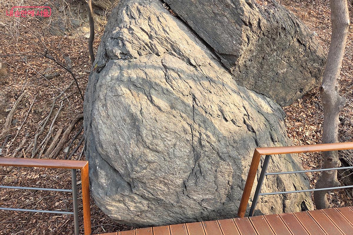 바위를 깎지 않고 자연의 형태를 살리며 조성된 남산 하늘숲길 데크 &copy;이다현