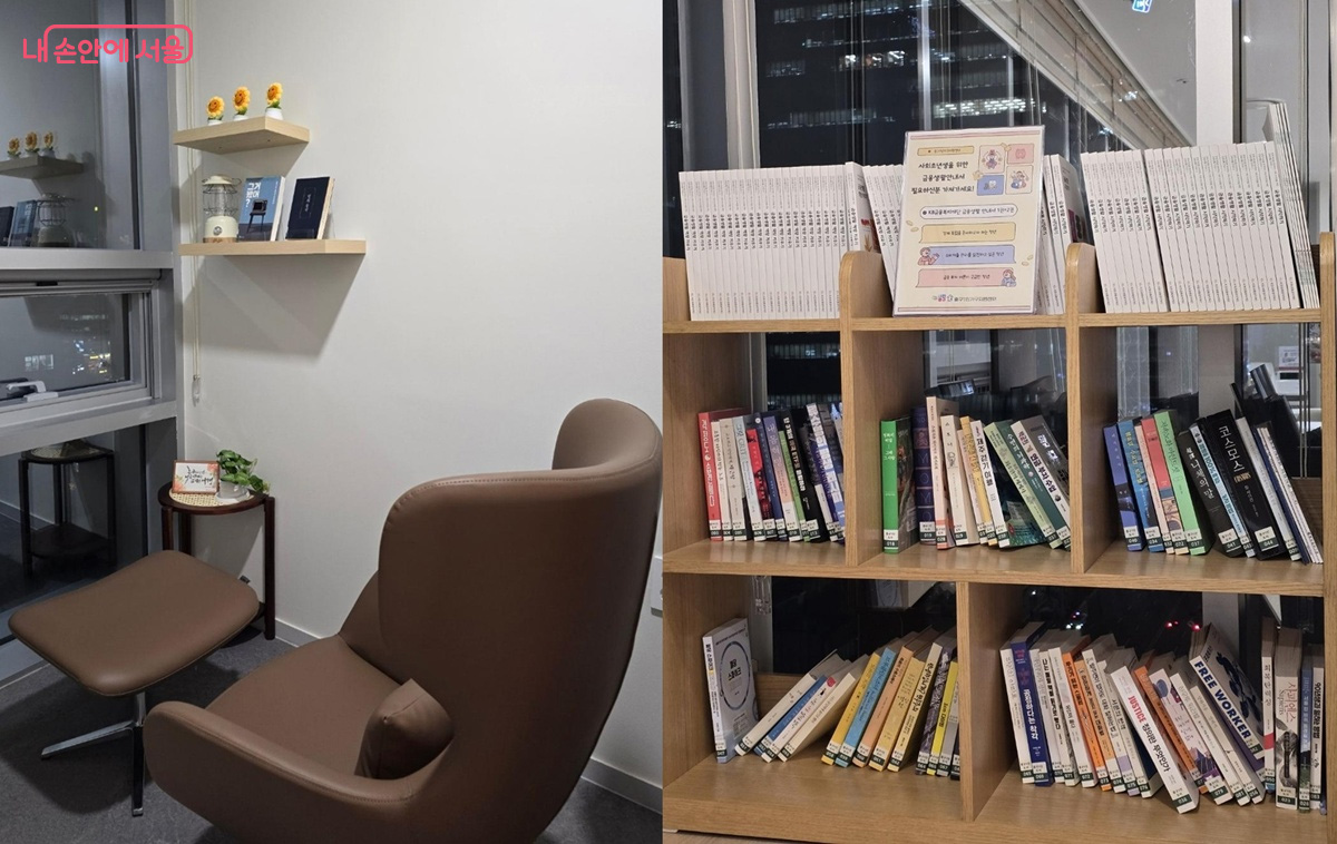개인 전용 공간(프라이빗존)과 책장에 비치된 다양한 도서들 &copy;박진영