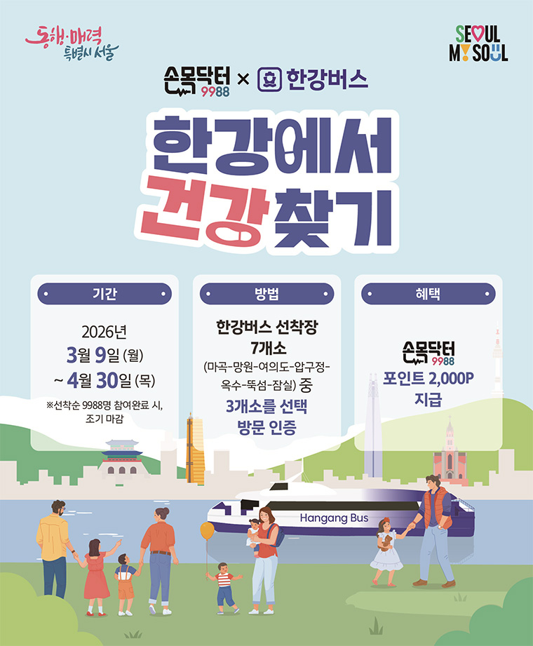 ‘한강에서 건강찾기’ 챌린지는 손목닥터9988 사용자 9,988명을 대상으로 선착순 운영된다.