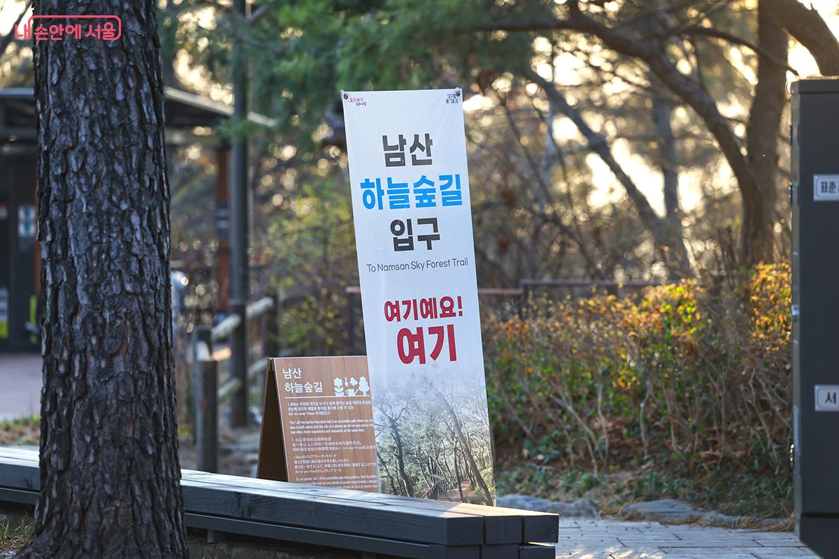 남산 N서울타워에서 내려오는 길과 이어진 남산 하늘숲길 입구 &copy;김주연