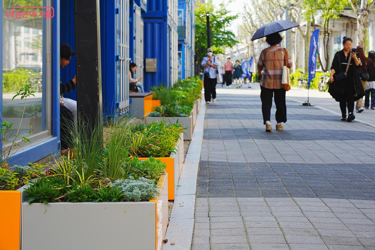 비어 있던 상업 시설 앞 보행로 공간이 팝업 정원으로 변신했다. &copy;김성무