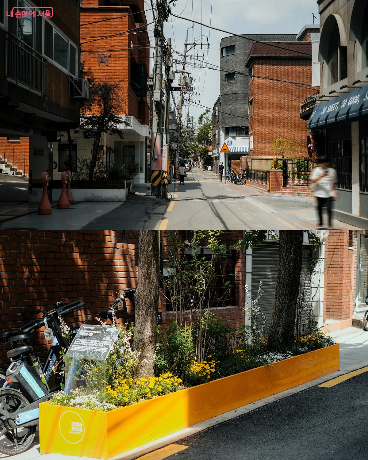 붉은 벽돌 건물이 매력적인 골목, 아뜰리에길 골목 사이에서 만나볼 수 있는 '아뜰리에 가든' (김지학 작가)©김아름