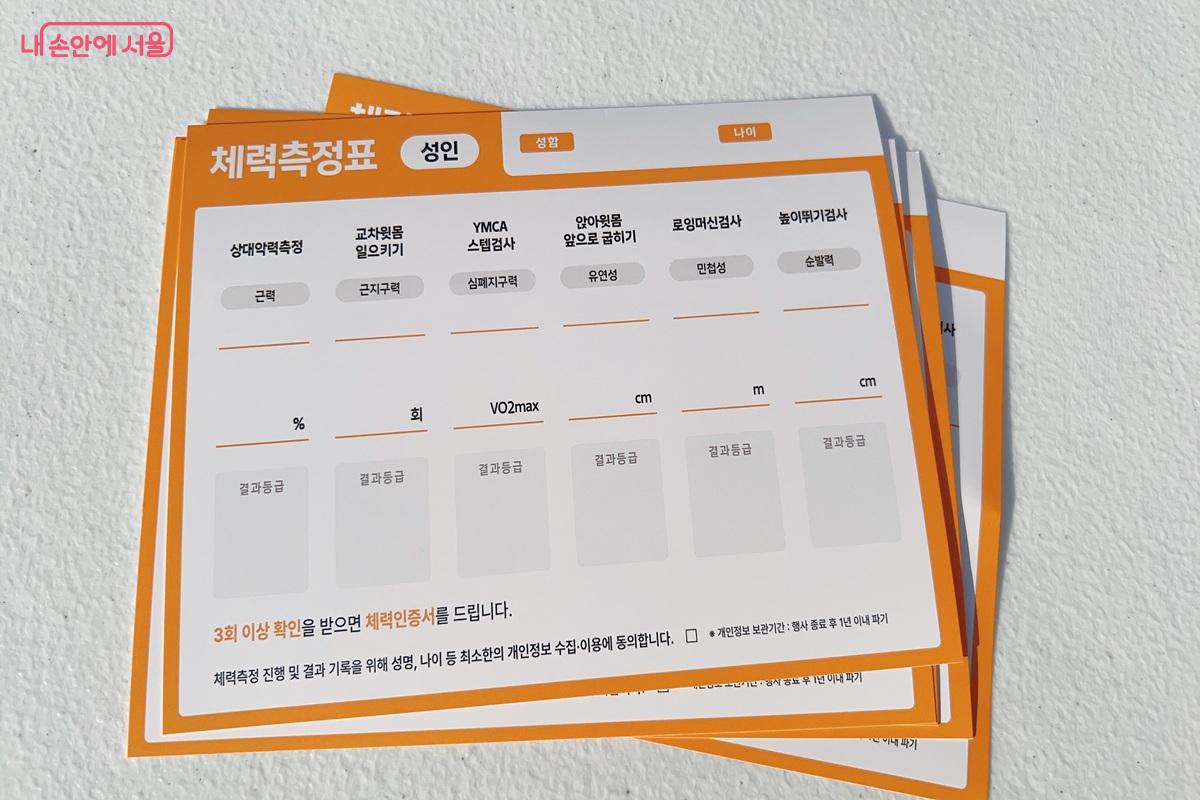 체력 측정표 &copy;백진숙
