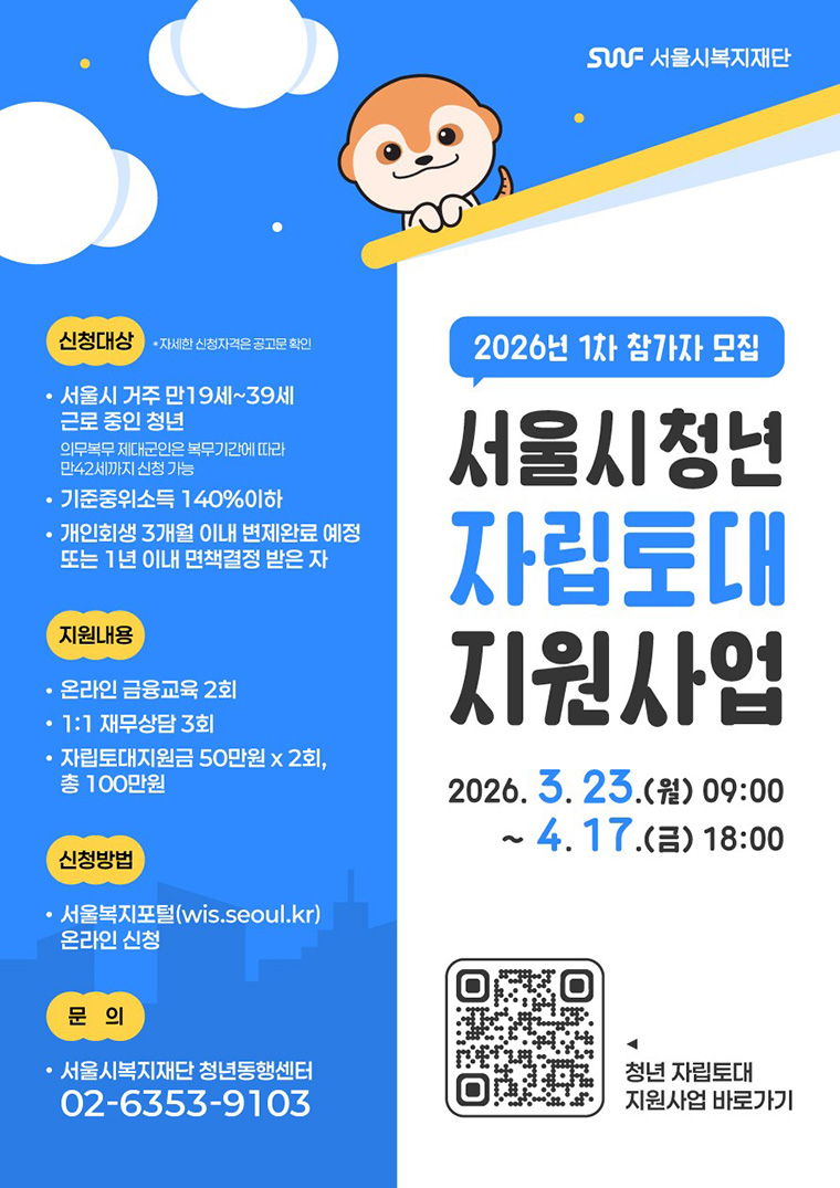 서울시 청년자립토대지원사업 1차 참가자를 모집한다. 