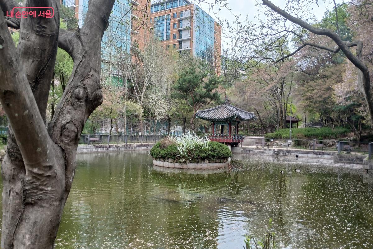 정자가 있는 관악산 호수공원의 전경 &copy;유지민