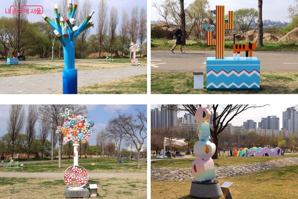 기하학적 패턴과 강렬한 오브제 조각들이 공원과 조화롭게 어우러진다. &copy;이봉덕