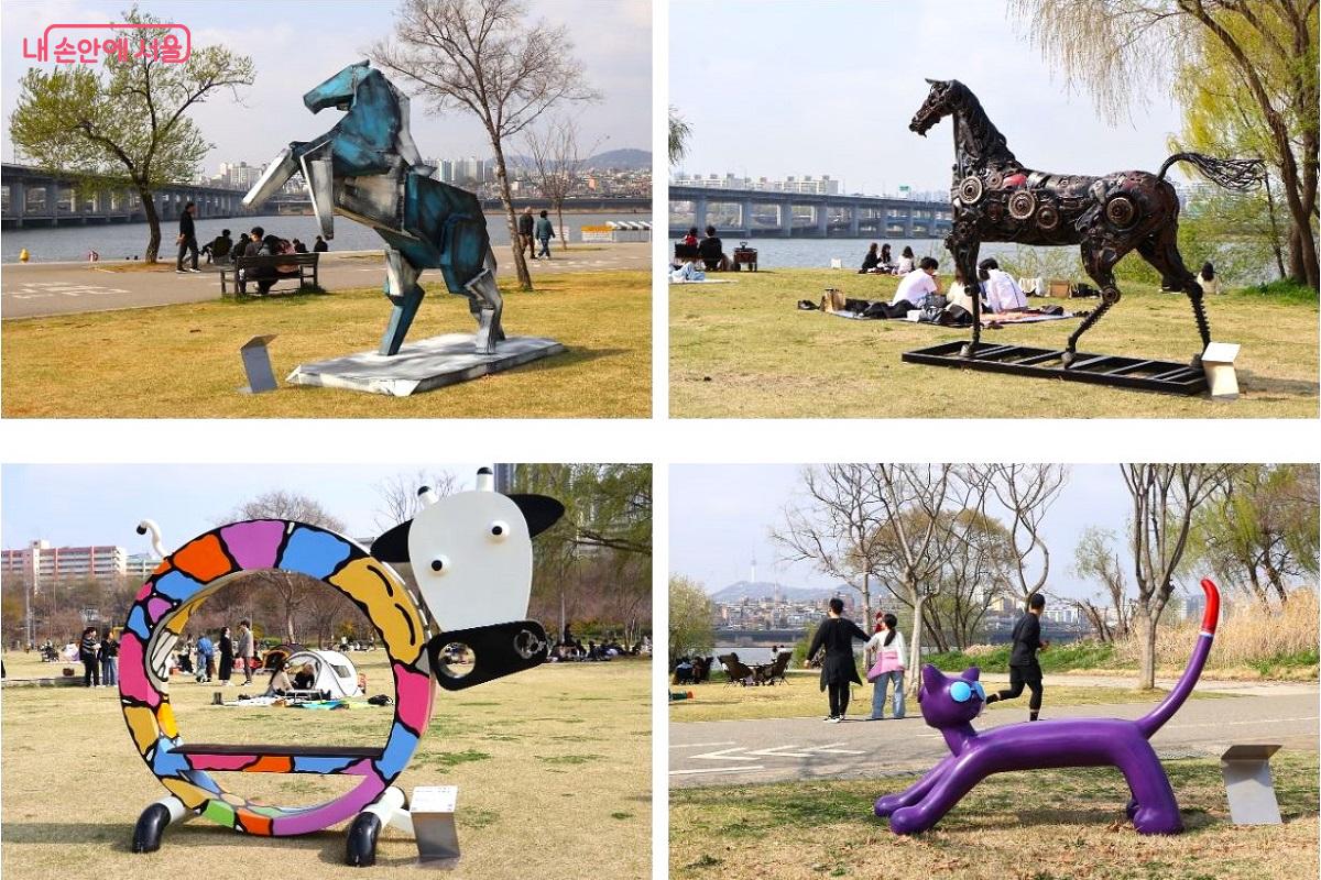 역동적으로 포효하는 말과 위트 있는 고양이 등 동물 조각들이 시민들에게 즐거움을 선사한다. &copy;이봉덕