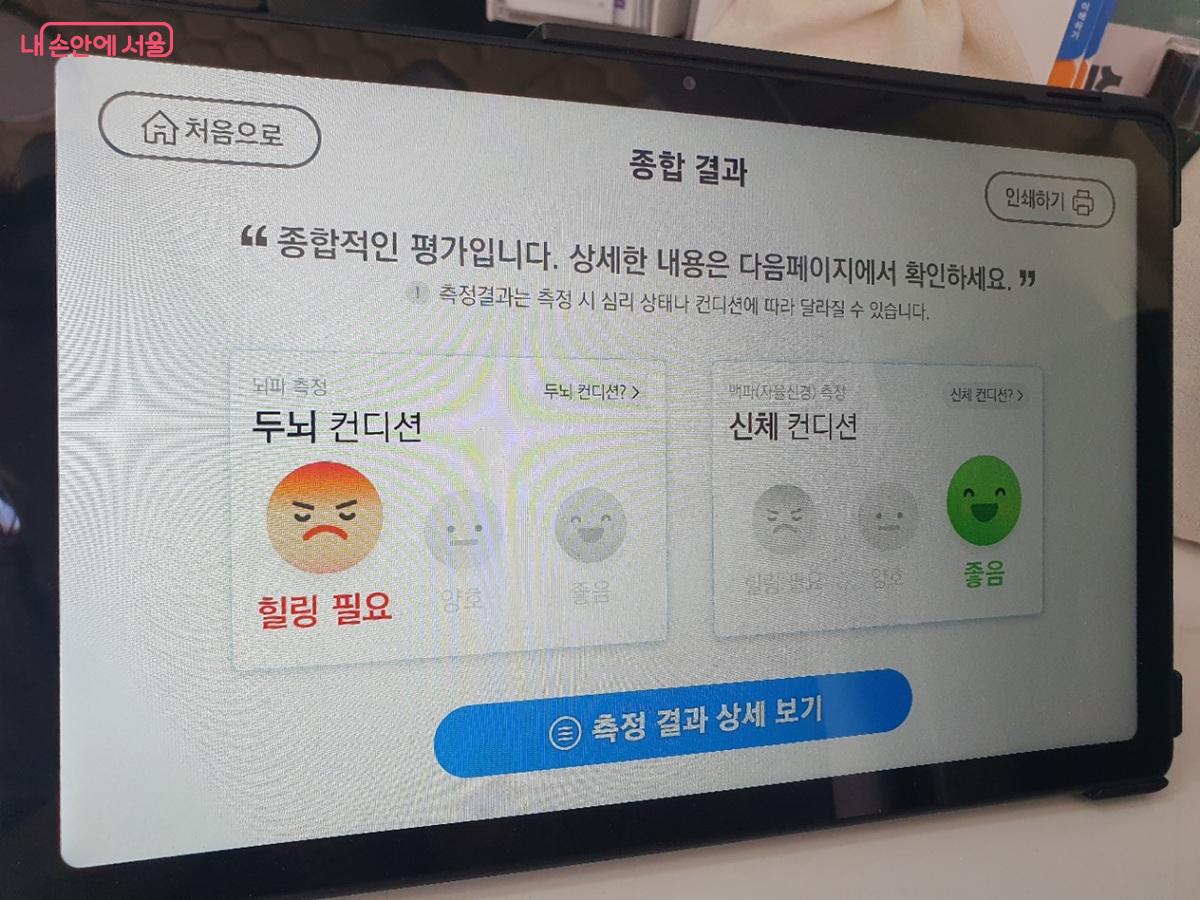 스트레스 측정 결과 뇌파와 맥파의 상태를 알 수 있다. &copy;엄윤주